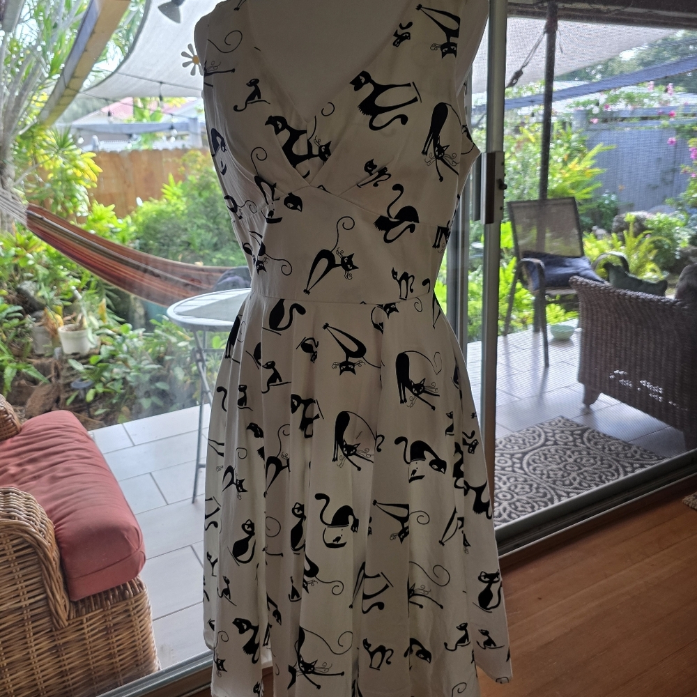 EVA ROSE Retro BLACK CAT Print Dress MEDIUM - Picture 3 of 5